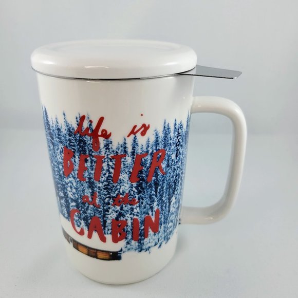 Tea Mug Steeper Life Is Better At The Cabin Indigo Chapters With Lid White Blue… - Picture 6 of 16